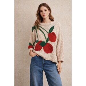 Rare Cherry Sweater Women M Oversized Kitsch Twee Dopamine Fun Fruit Drop Should